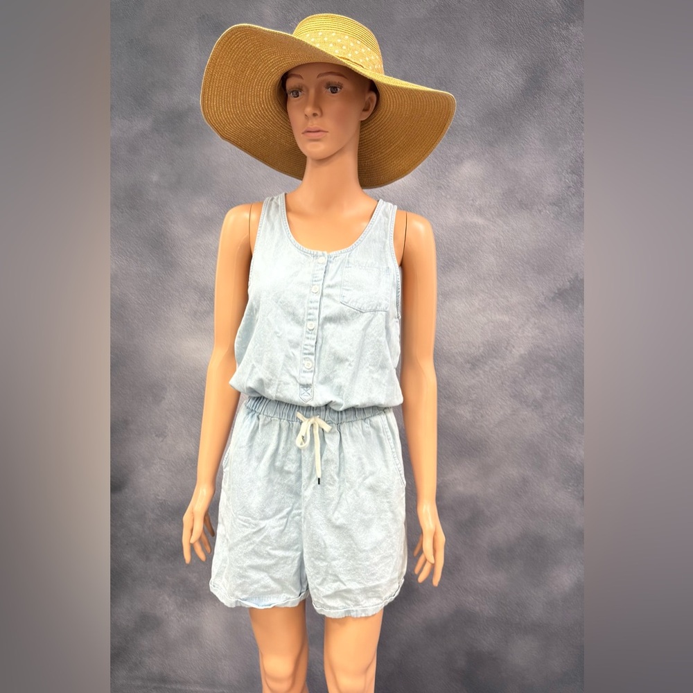 Chic Light Blue Button-Up Romper - image 1